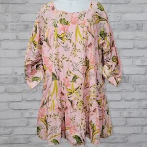 NWT Happy X Nature Floral Pink Cottage Peasant Style Dress Ruffle Womens Large